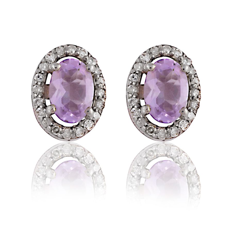 Simple Purple Amethyst & Diamond Stud Earrings