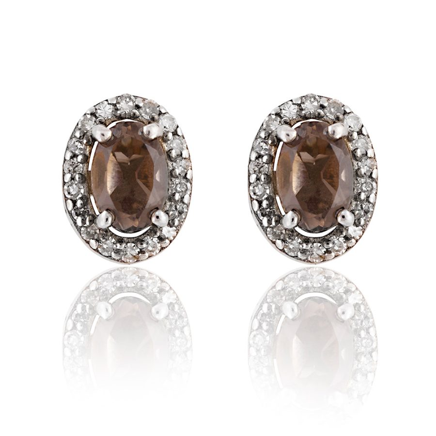 Simple Smokey Quartz & Diamond Stud Earrings