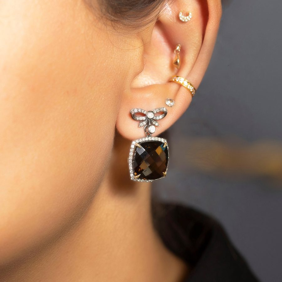 Bow Diamond Smokey Quartz Earrings