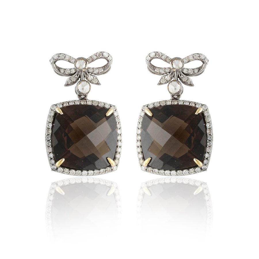 Bow Diamond Smokey Quartz Earrings