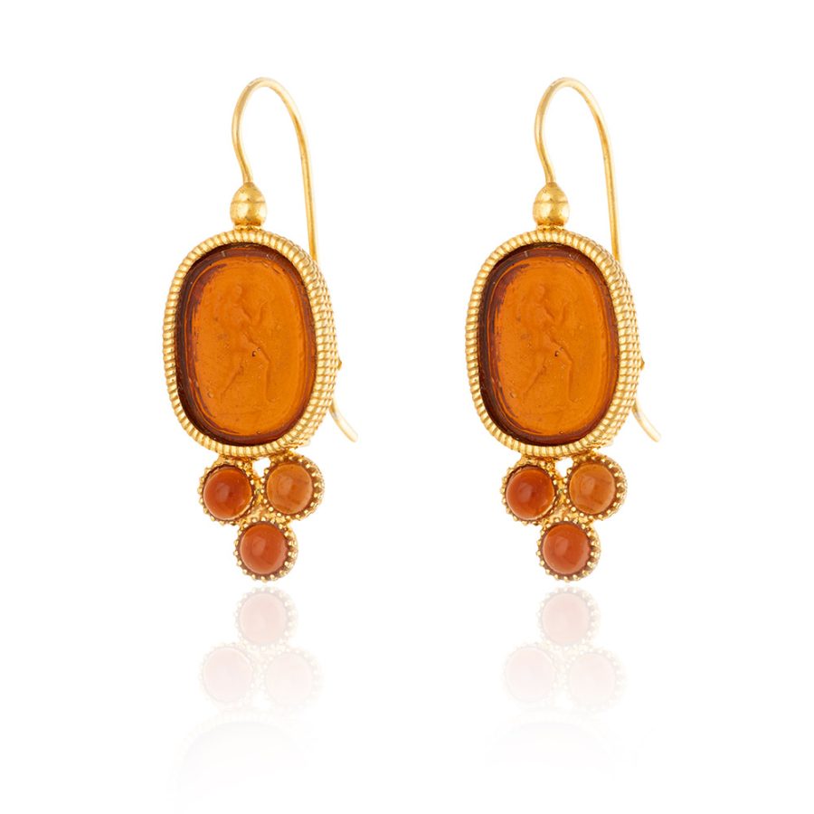 Desert Brown Intaglio Drop Earrings with Cabochon Tourmalines