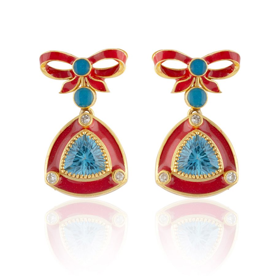 Enamel Topaz & Diamond Bow Earrings