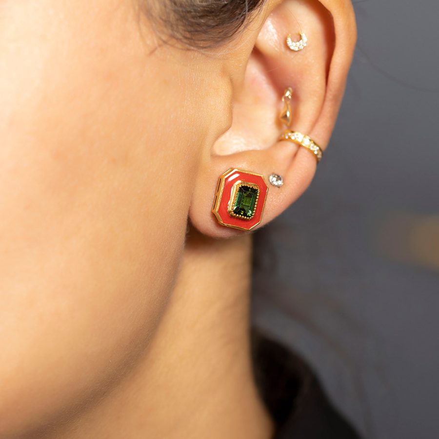 Enamel & Tourmaline Stud Earrings