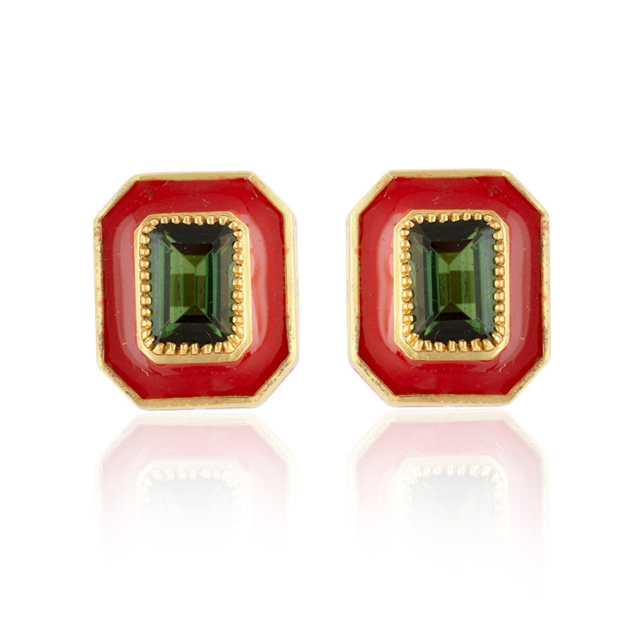 Enamel & Tourmaline Stud Earrings