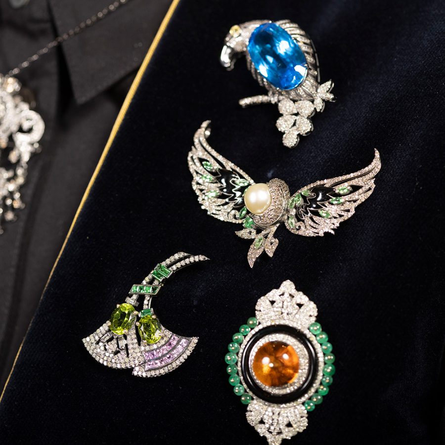 Geometric Gemstone Bell Brooch