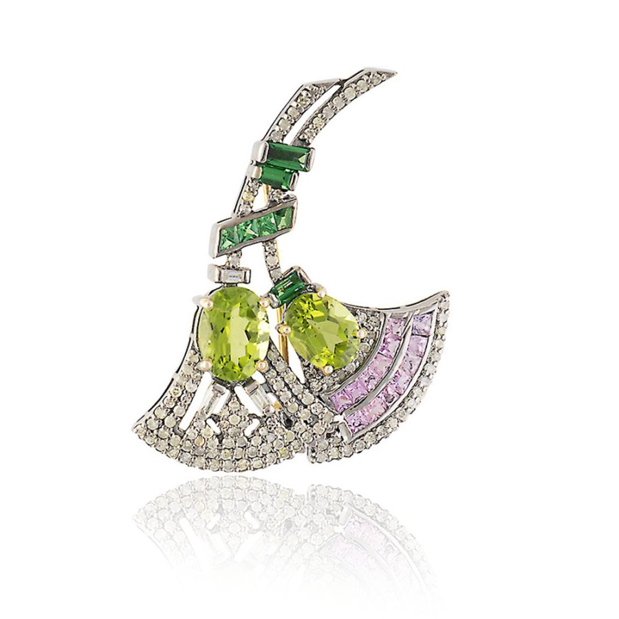 Geometric Gemstone Bell Brooch