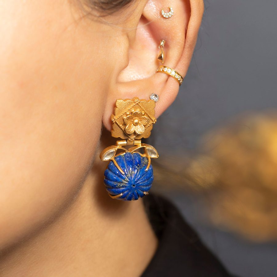 Heritage Carved Lapis Lazuli Earrings