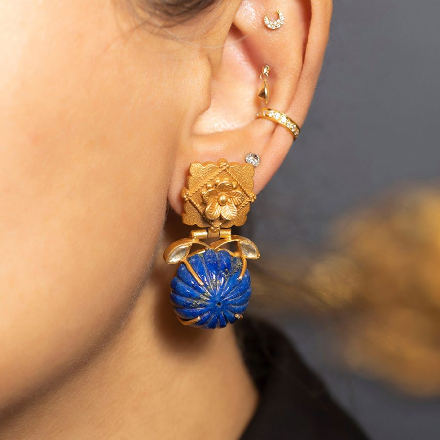Heritage Carved Lapis Lazuli Earrings