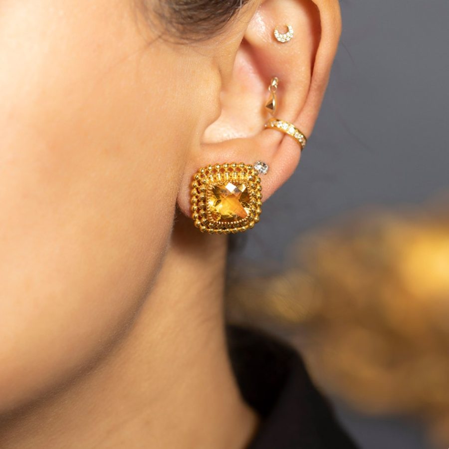 Heritage Gold Ball Citrine Stud Earrings