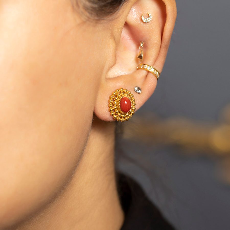 Heritage Gold Ball Coral Stud Earrings
