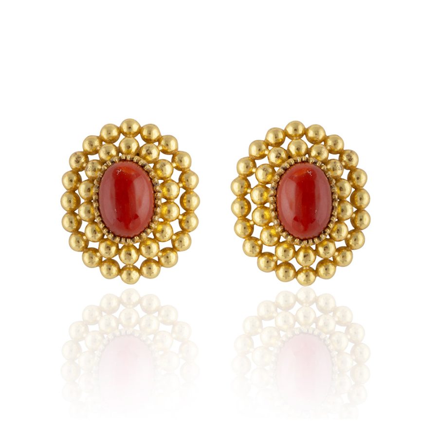 Heritage Gold Ball Coral Stud Earrings