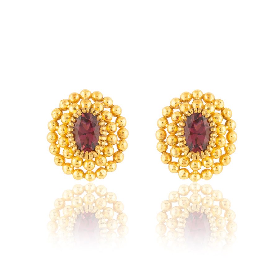 Heritage Gold Ball Orange Sapphire Stud Earrings