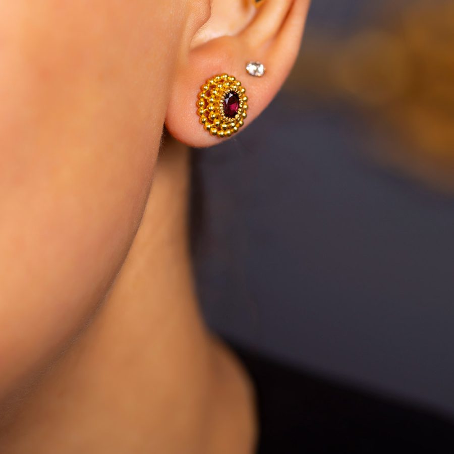 Heritage Gold Ball Orange Sapphire Stud Earrings
