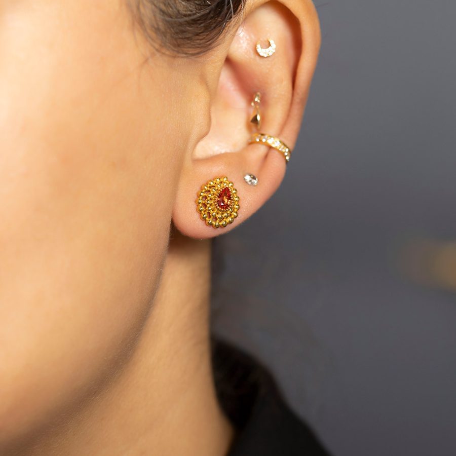 Heritage Gold Ball Orange Sapphire Stud Earrings