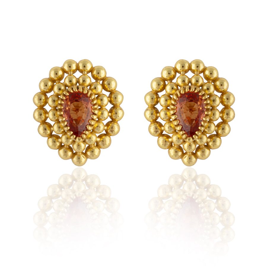 Heritage Gold Ball Orange Sapphire Stud Earrings