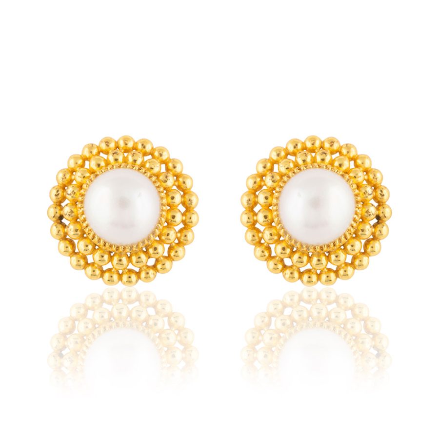 Heritage Gold Ball Pearl Stud Earrings