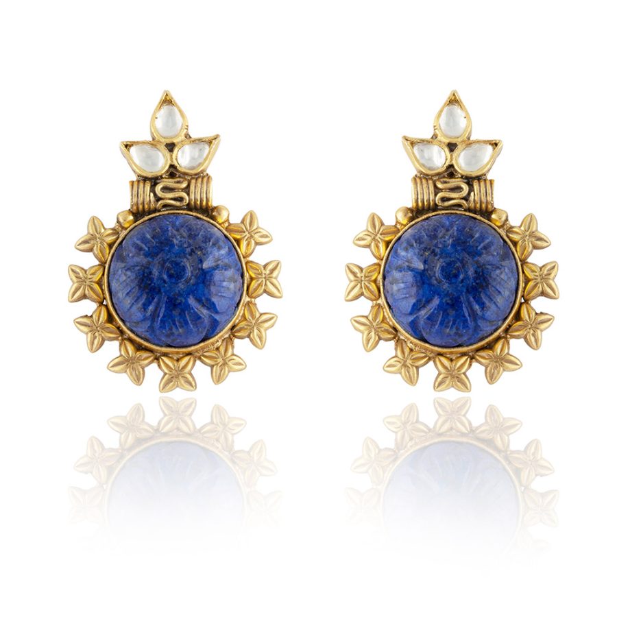 Heritage Sun God Carved Lapis Lazuli Earrings