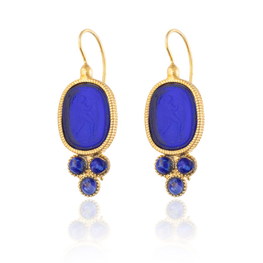 Jodhpur Blue Intaglio Drop Earrings with Lapis