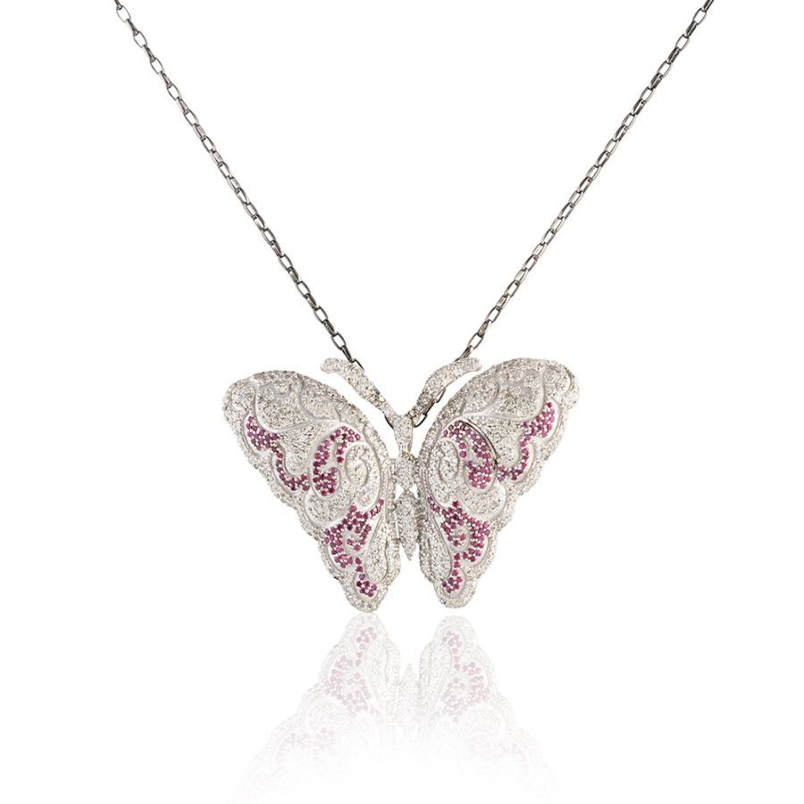 Ruby & Diamond Butterfly Brooch Pendant