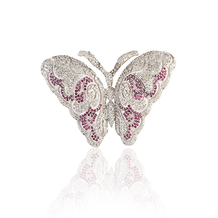 Ruby & Diamond Butterfly Brooch Pendant