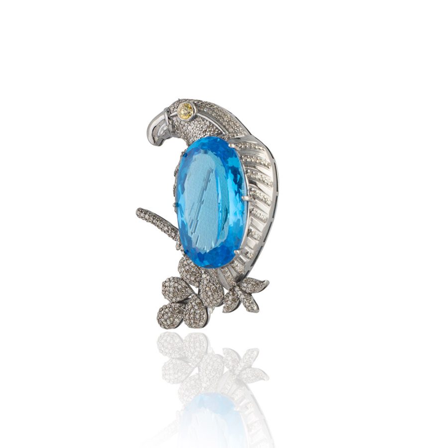 Topaz & Diamond Parrot Brooch Necklace