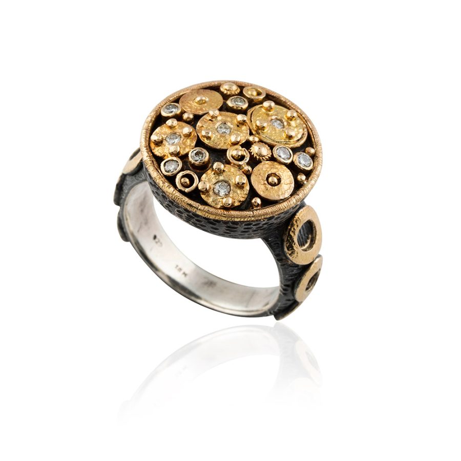 18kt Gold & Silver Diamond Detailed Antique Inspired Ring