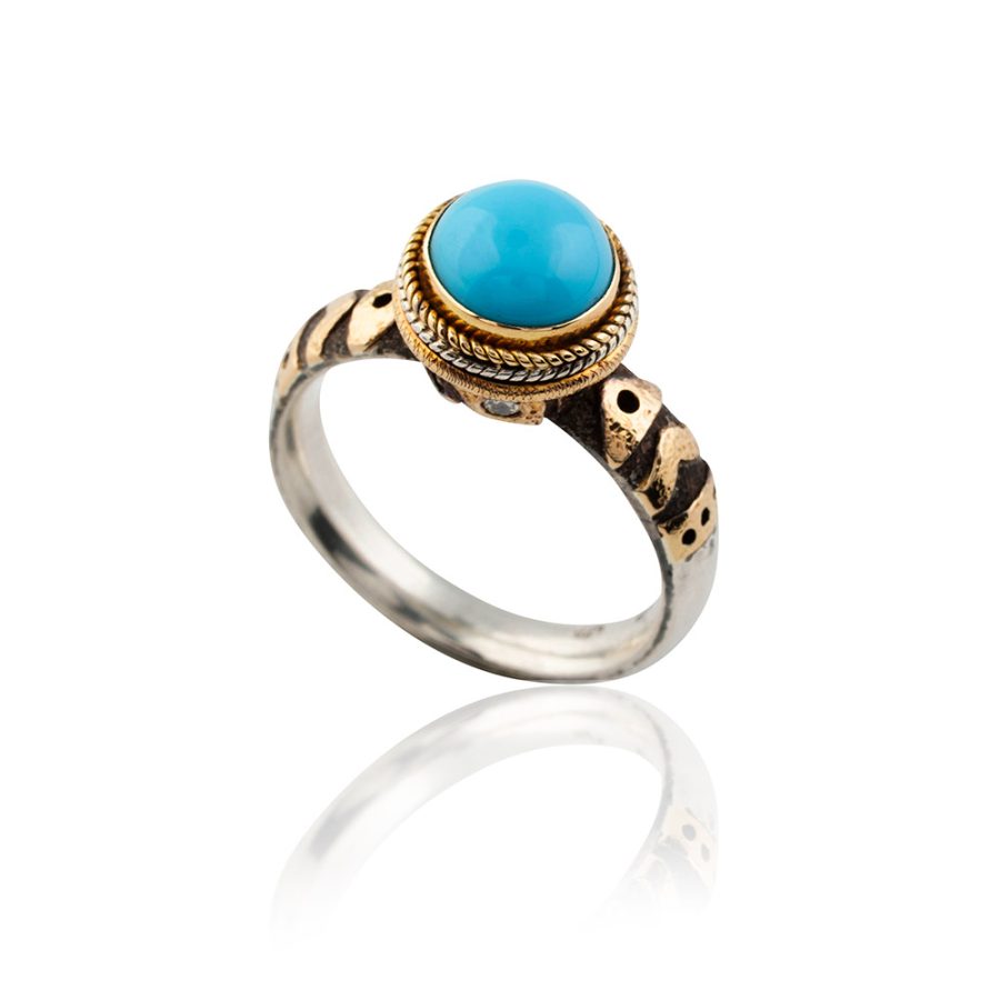 18kt Gold & Silver Turquoise & Diamond Ring