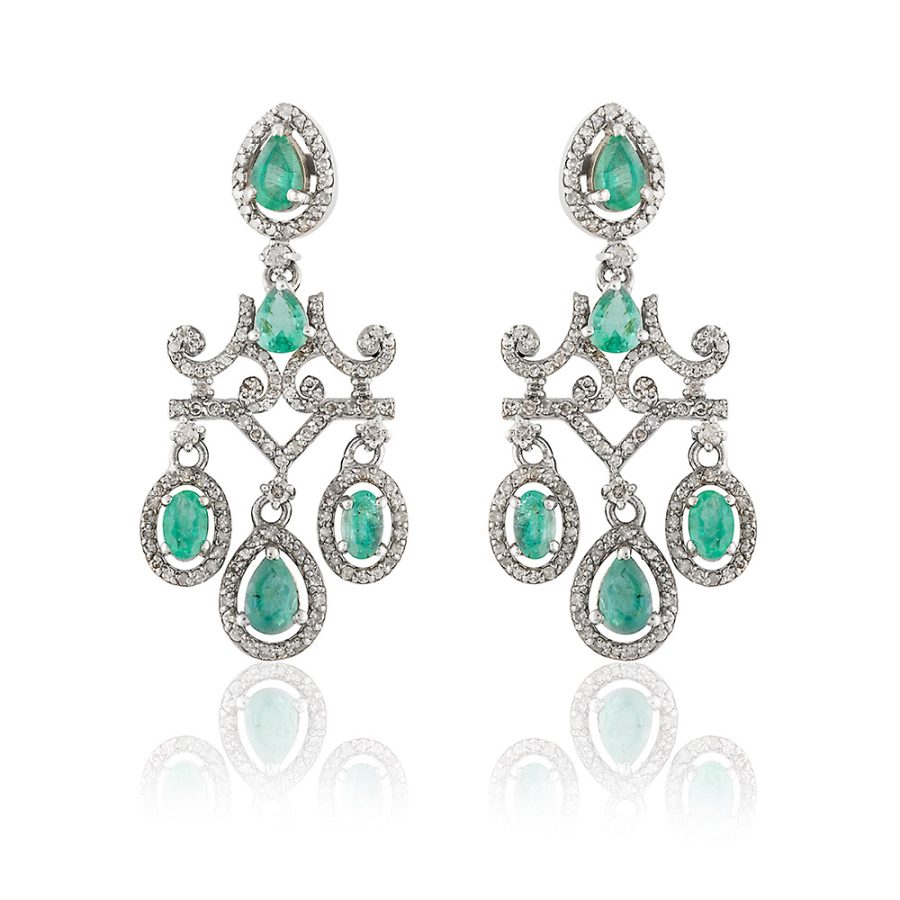 1920's Chandelier Emerald & Diamond Drop Earrings
