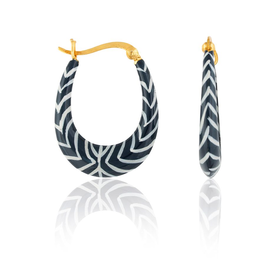 Blue & White Grid Enamel Hoop Earrings
