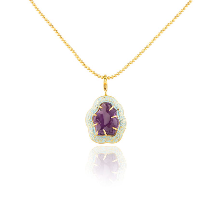 Cabochon Purple Amethyst Enamel Pendant Necklace