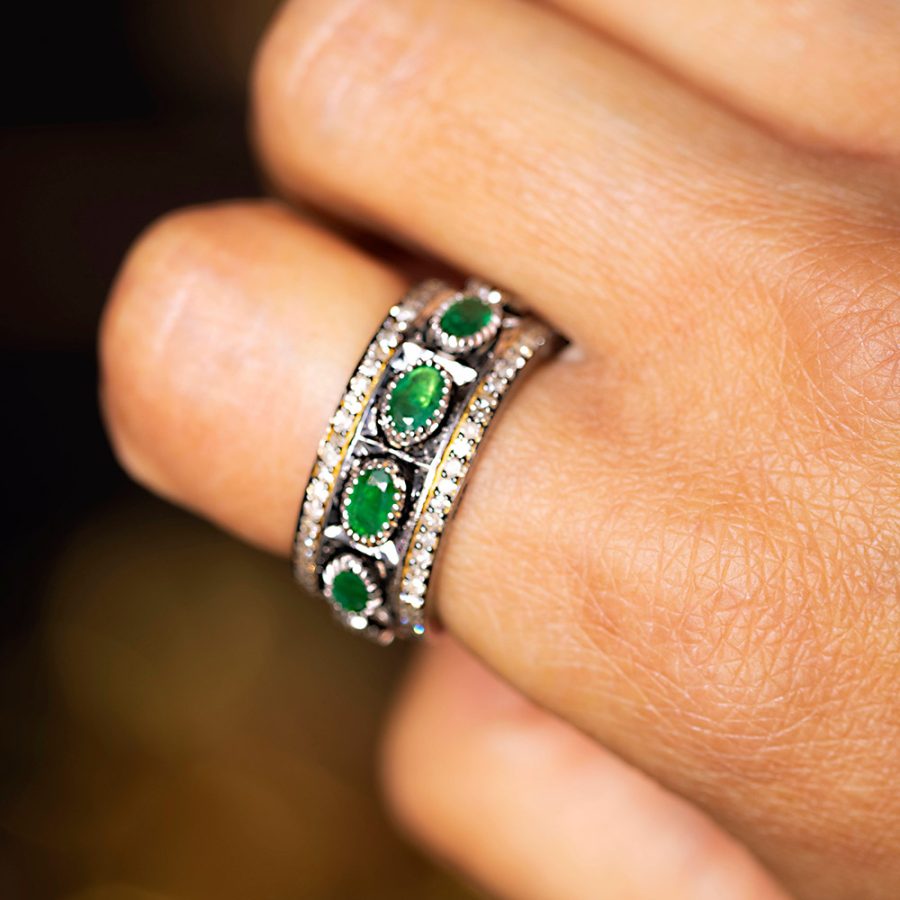 Classic 15th Century Emerald & Diamond Ring Band