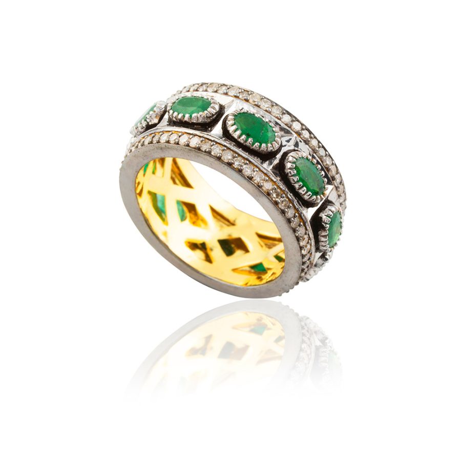 Classic 15th Century Emerald & Diamond Ring Band