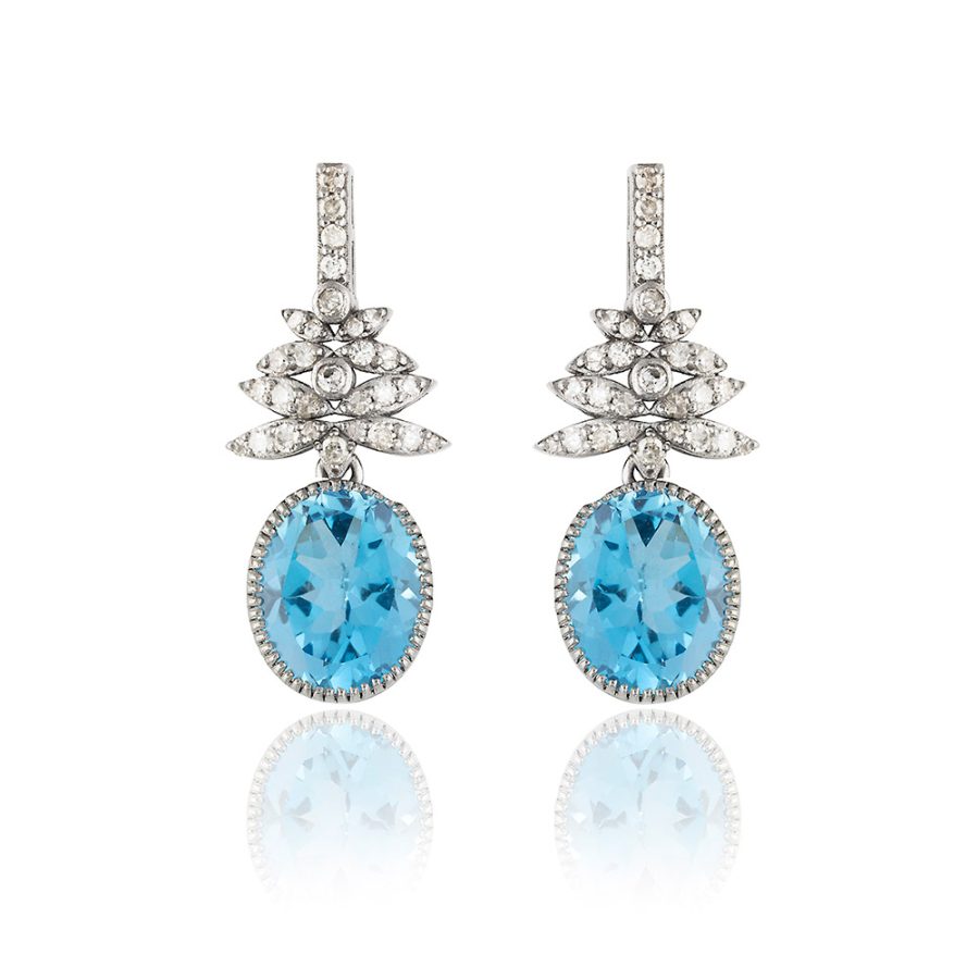 Delicate 1920's Diamond & Blue Topaz Earrings