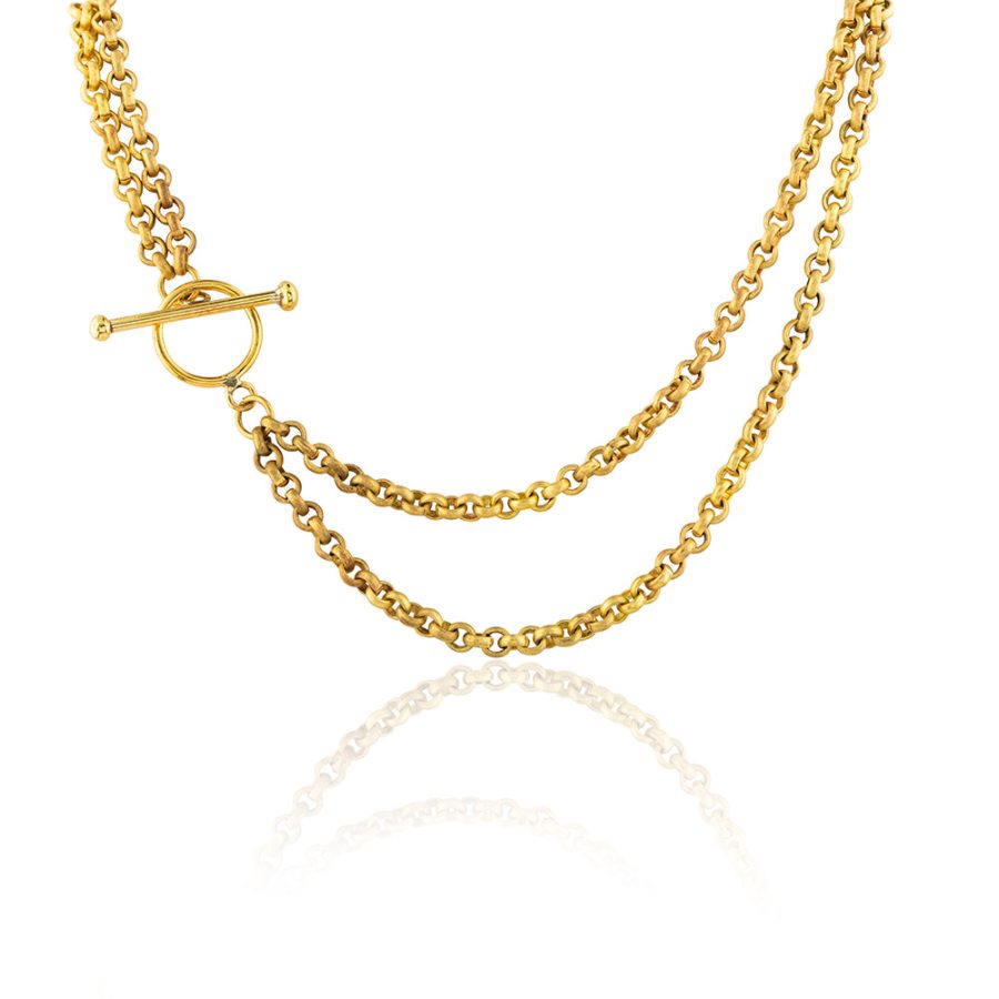 Double Layered Brass T Bar Necklace