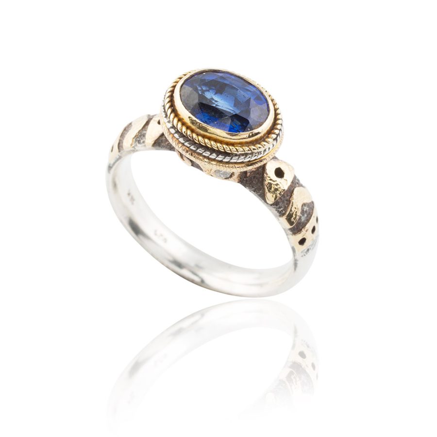 Kyanite & Diamond Antique Inspired Ring Band