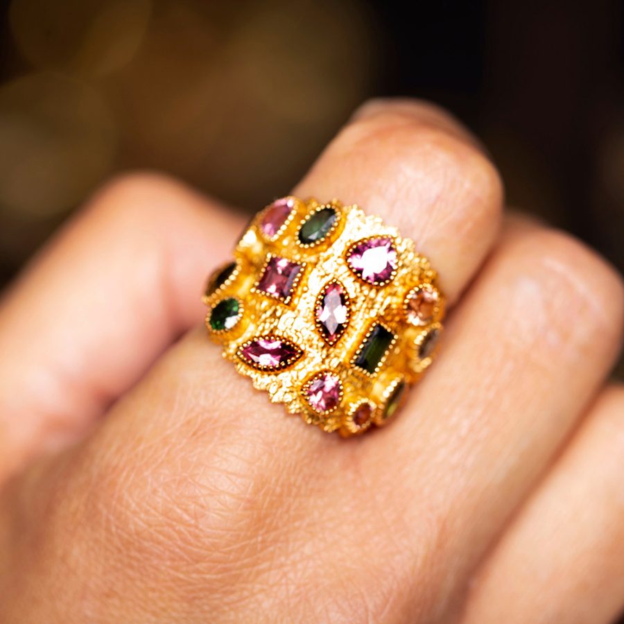 Multi Coloured Tourmaline Ring Band
