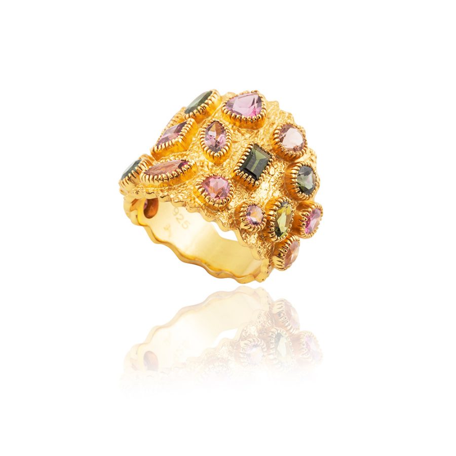 Multi Coloured Tourmaline Ring Band