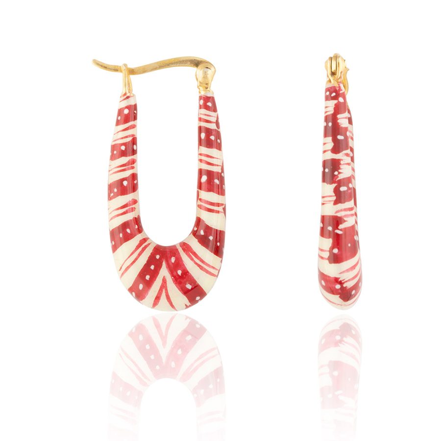 Red & White Grid Enamel Hoop Earrings