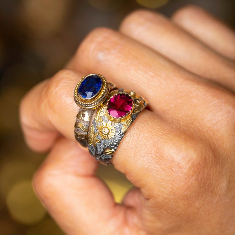 Kyanite & Diamond Antique Inspired Ring Band