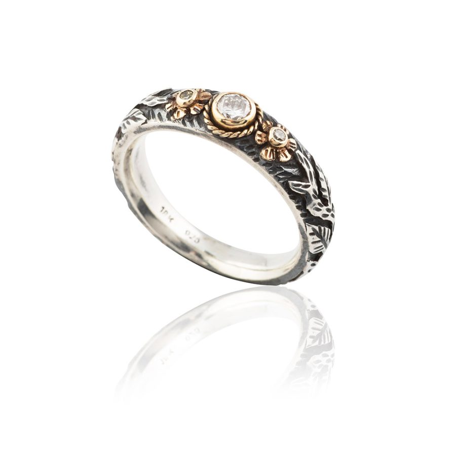 Simple Diamond 18kt Gold & Silver Band