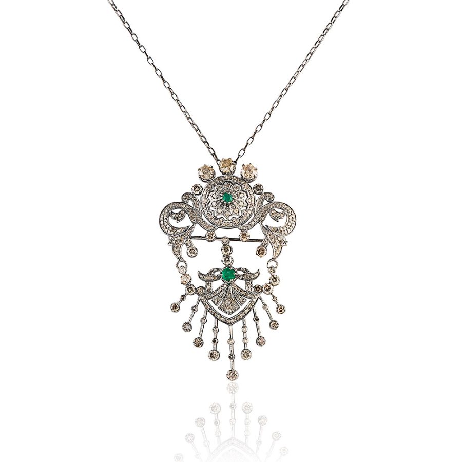 Emerald & Diamond Regal Brooch Necklace