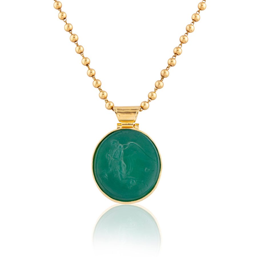 Emerald Green Colour Intaglio Amulet Necklace