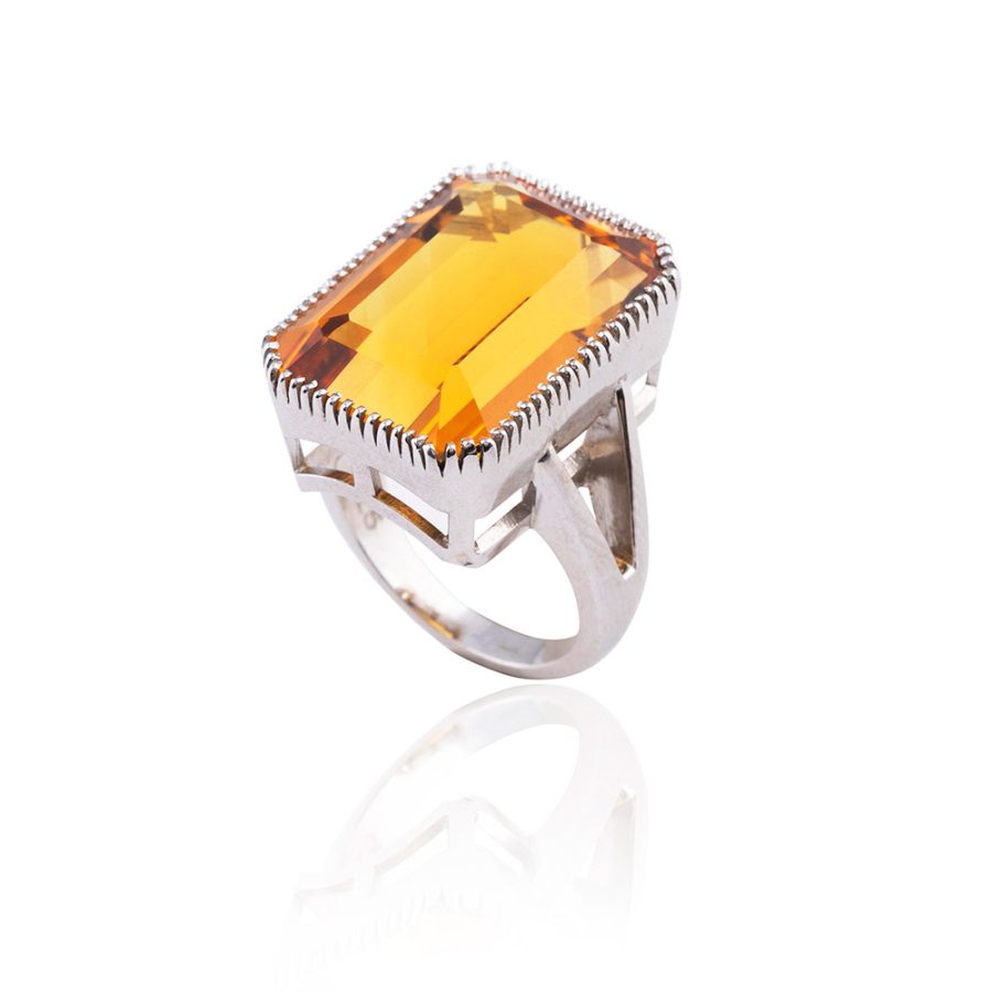 Grand Citrine Block Silver Ring