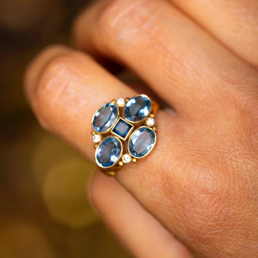 Heirloom Aquamarine & Sapphire Ring