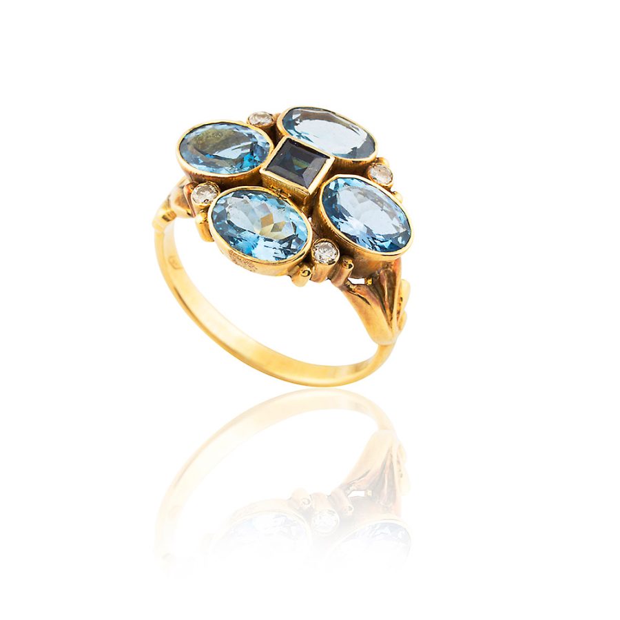 Heirloom Aquamarine & Sapphire Ring