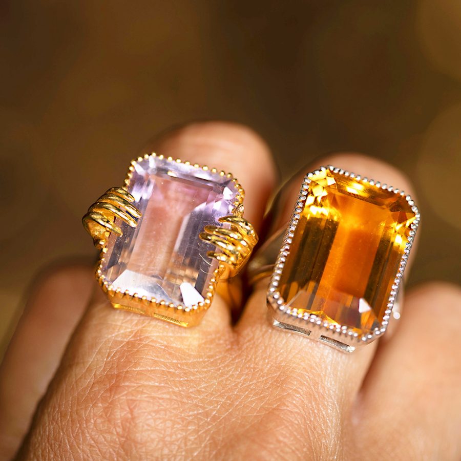 Grand Citrine Block Silver Ring
