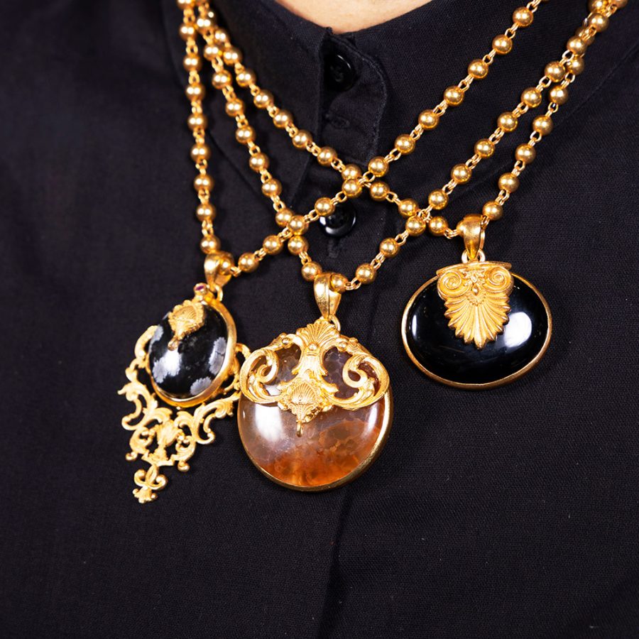 Black Onyx Charm Versailles Pendant Necklace