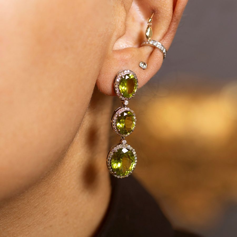 Peridot & Diamond Drop Earrings