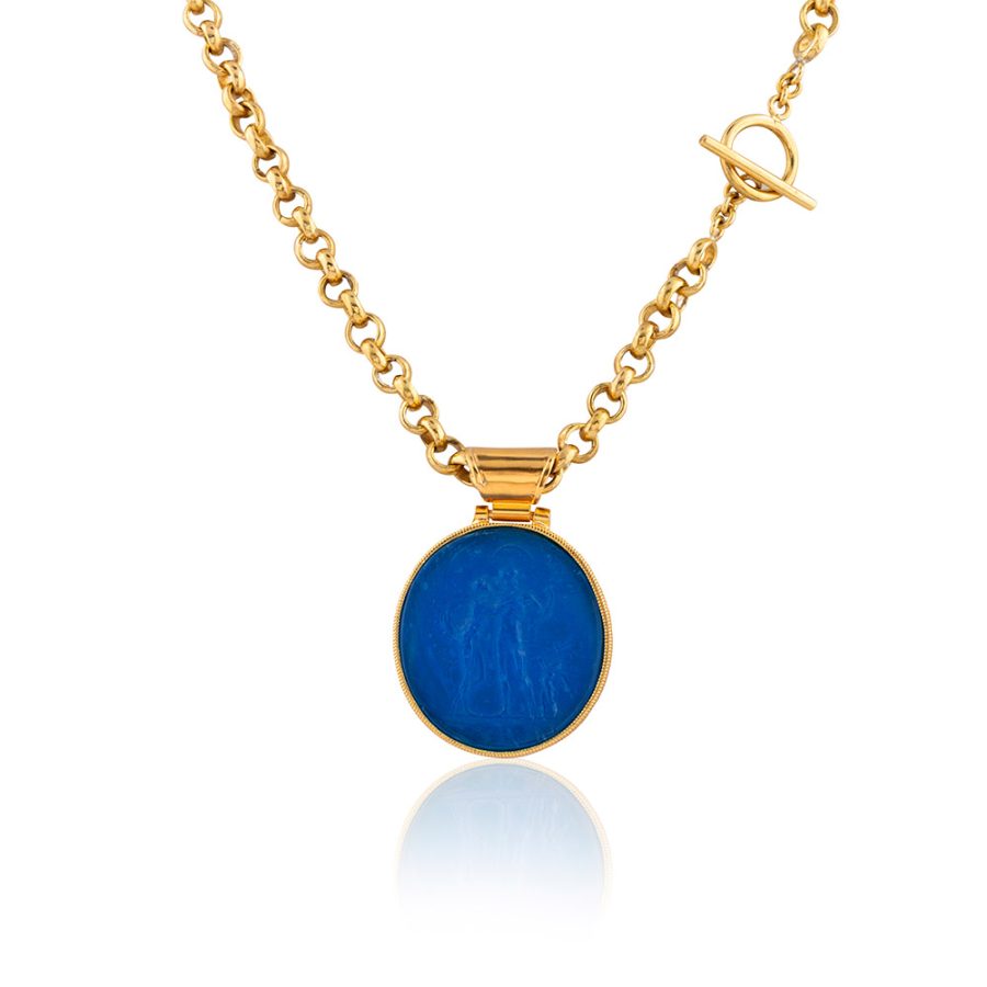 Royal Blue Colour Intaglio Amulet Necklace