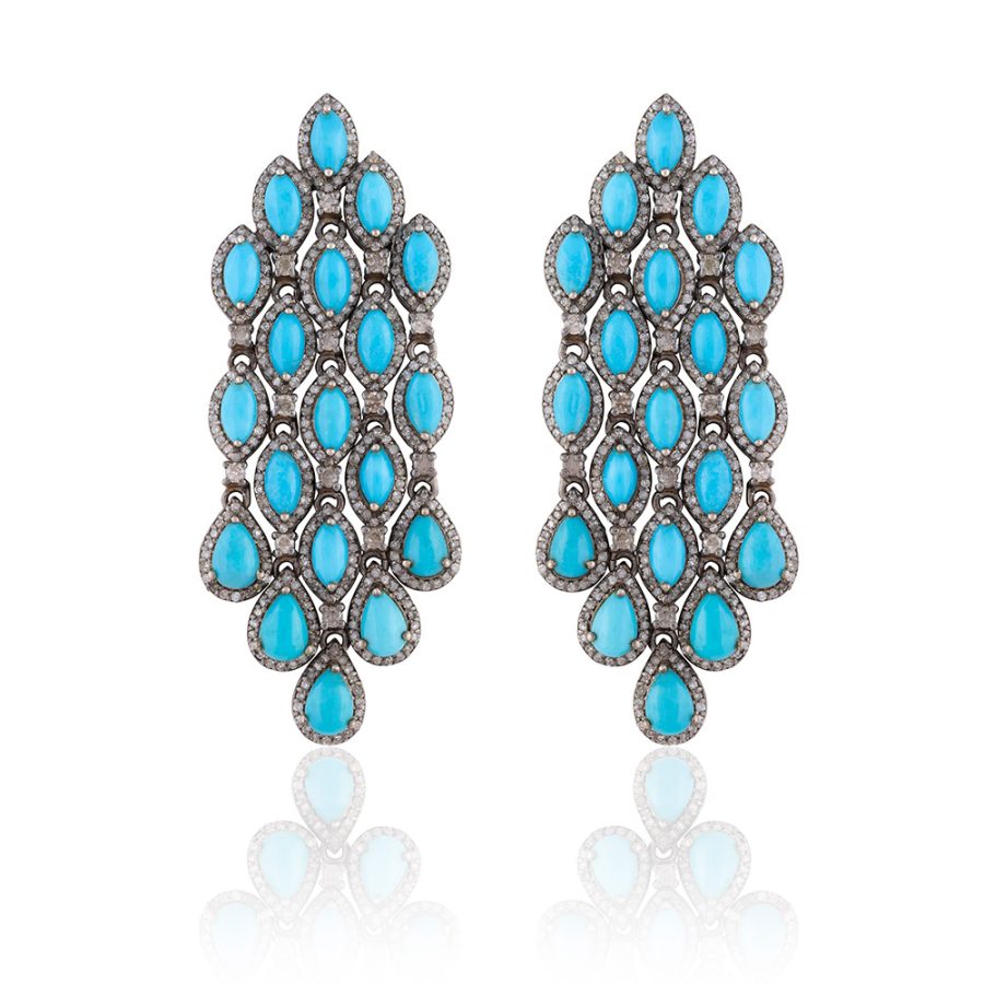 Turquoise & Diamond Fluid Chandelier Earrings